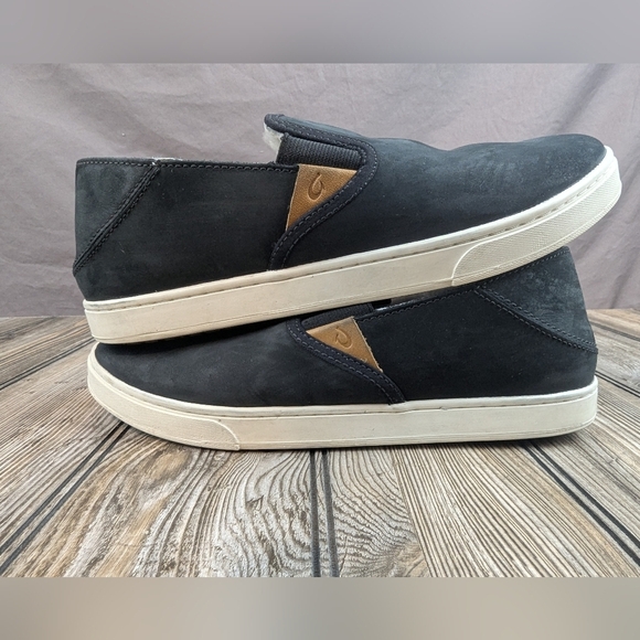 OluKai Pehuea Heu Size 8 Black Leather Sheep Fur Inner Lining - Picture 5 of 10